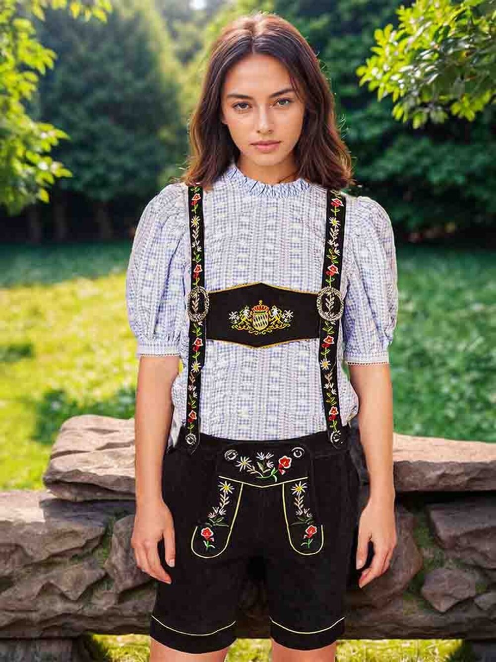 Women’s Black Lederhosen Outfit Suede Oktoberfest Bavarian Costume